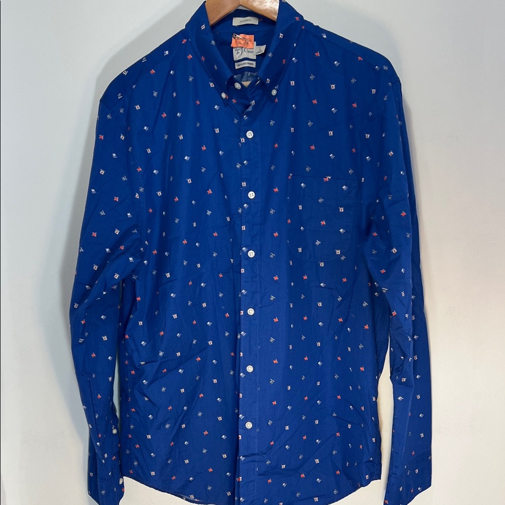Classic JCrew Men's Blue Shirt with Red and White Accents Semaphore Flags